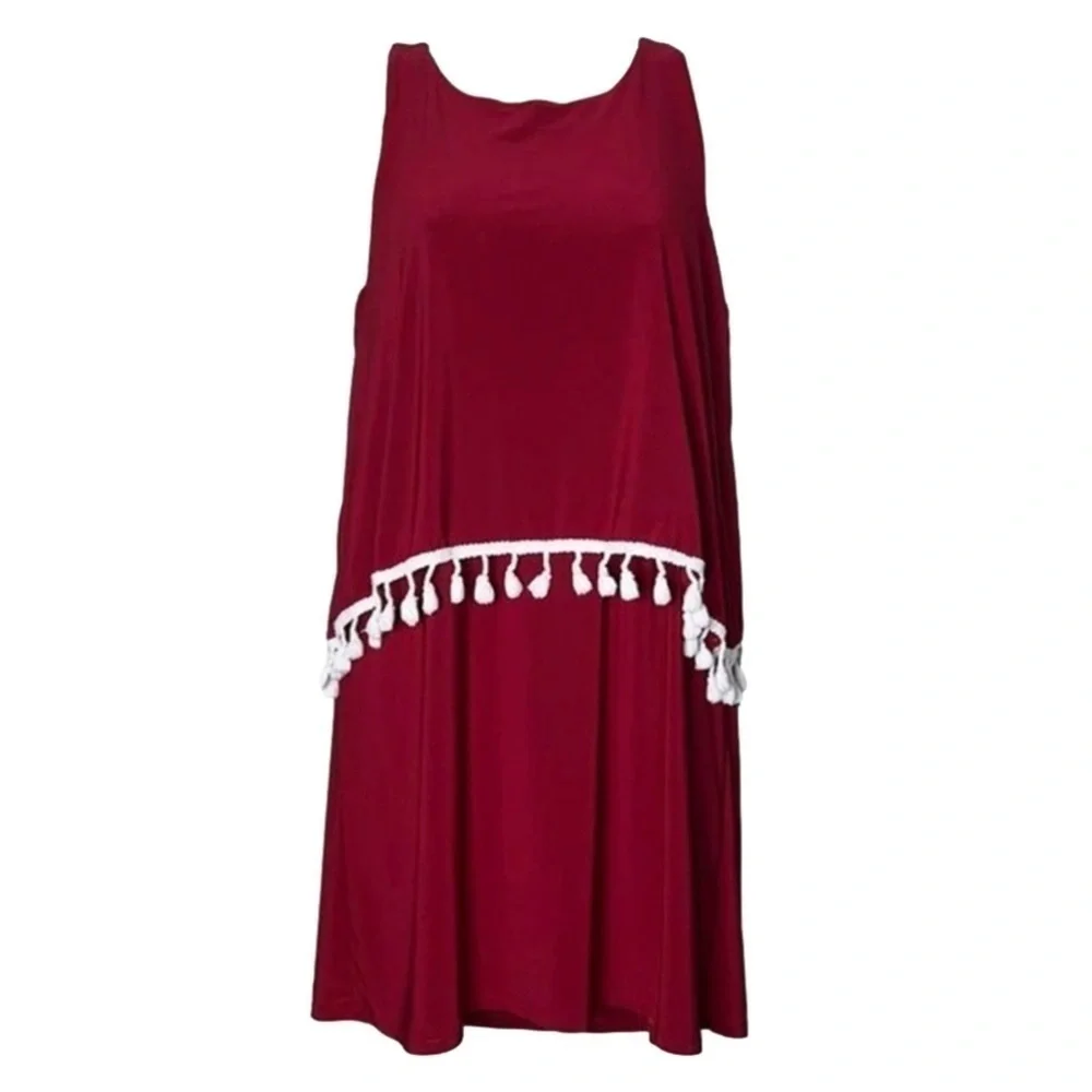 Impressions red and white sleeveless tassel dress size M
